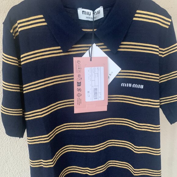Miu Miu Striped Cashmere and Silk Polo Sweater - Picture 4 of 9